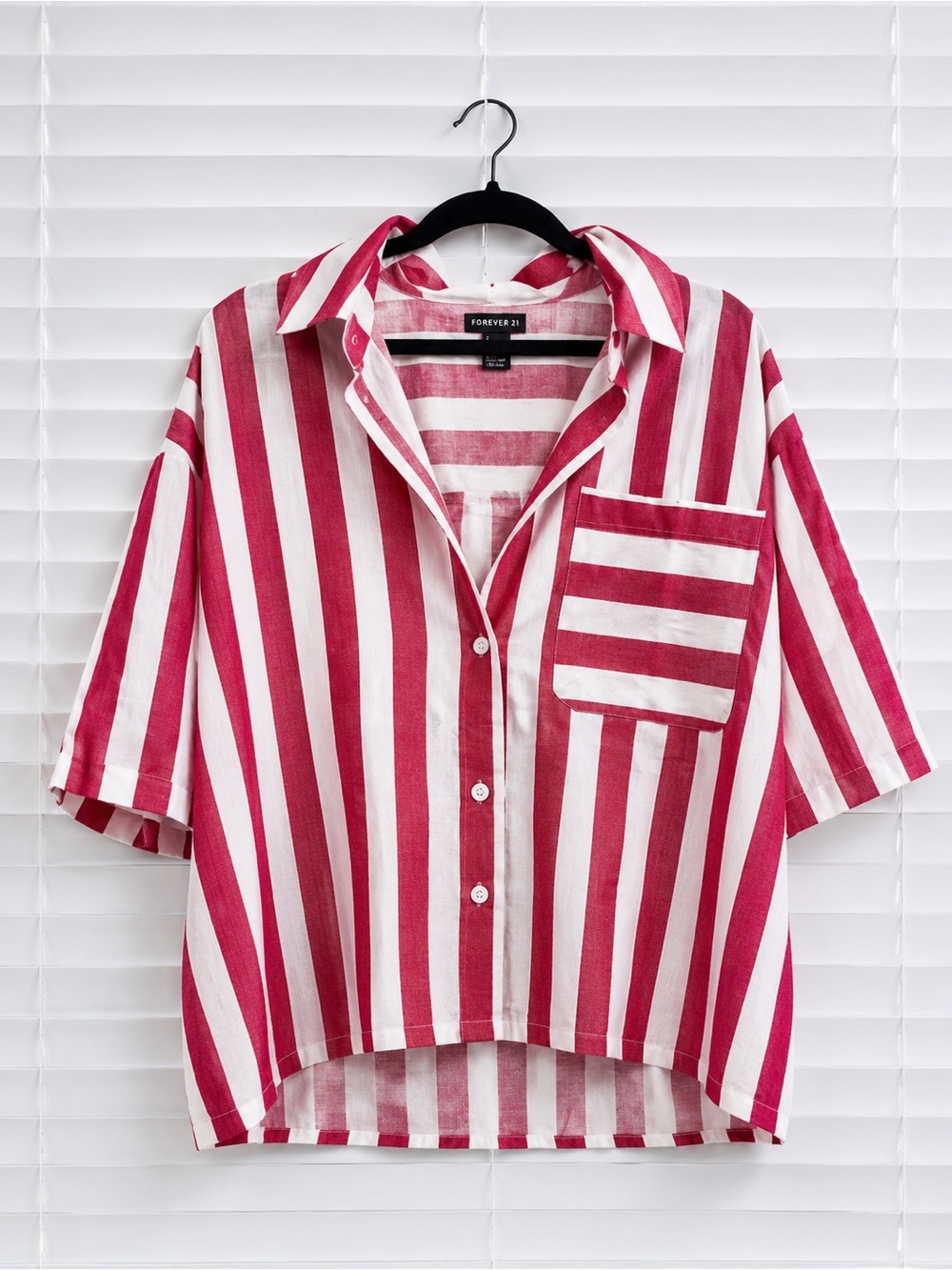 PLUS SIZE Pink & White Striped Button-Up Shirt